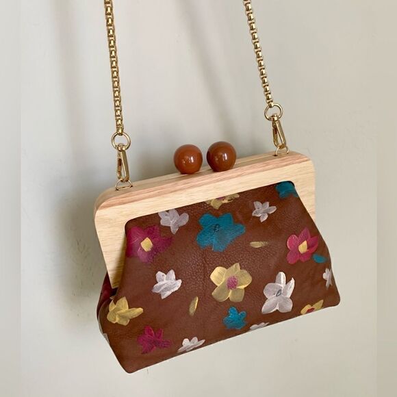 Genuine Leather Hand Painted Floral, Wooden Frame Bag/Crossbody & Small Purse - Picture 12 of 16